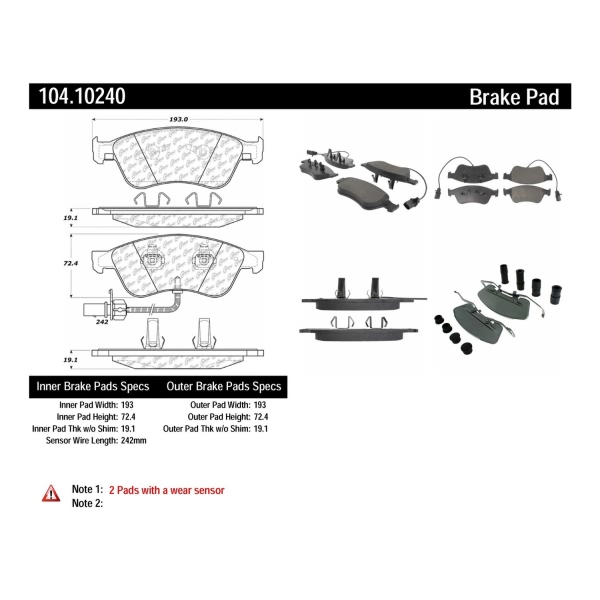 Centric Posi Quiet™ Semi-Metallic Front Disc Brake Pads 104.10240
