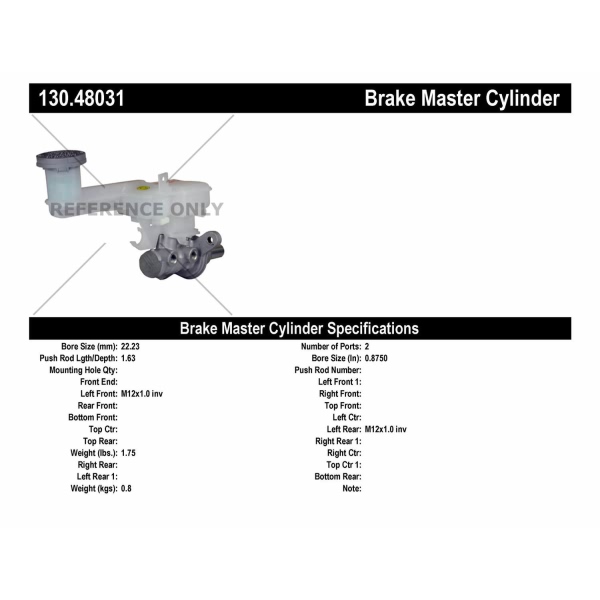 Centric Premium Brake Master Cylinder 130.48031
