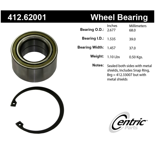 Centric Premium™ Front Driver Side Double Row Wheel Bearing 412.62001