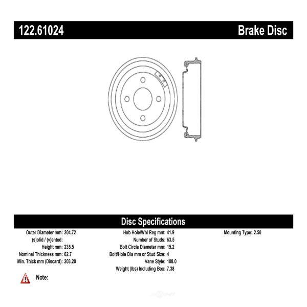 Centric Premium Rear Brake Drum 122.61024