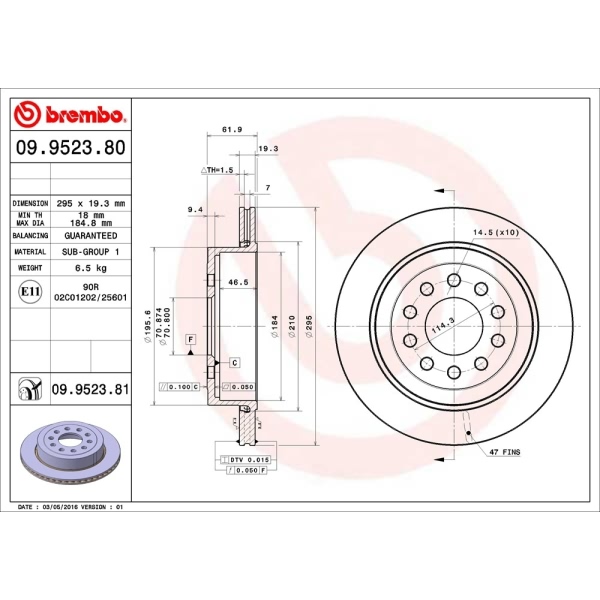 brembo UV Coated Series Rear Brake Rotor 09.9523.81