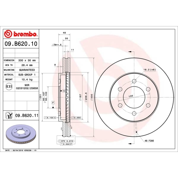 brembo UV Coated Series Vented Front Brake Rotor 09.B620.11