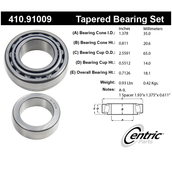 Centric Premium™ Rear Driver Side Wheel Bearing and Race Set 410.91009