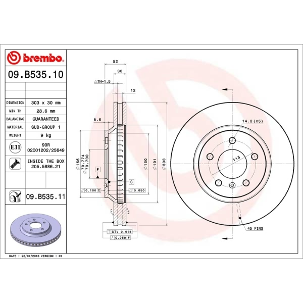 brembo UV Coated Series Front Brake Rotor 09.B535.11