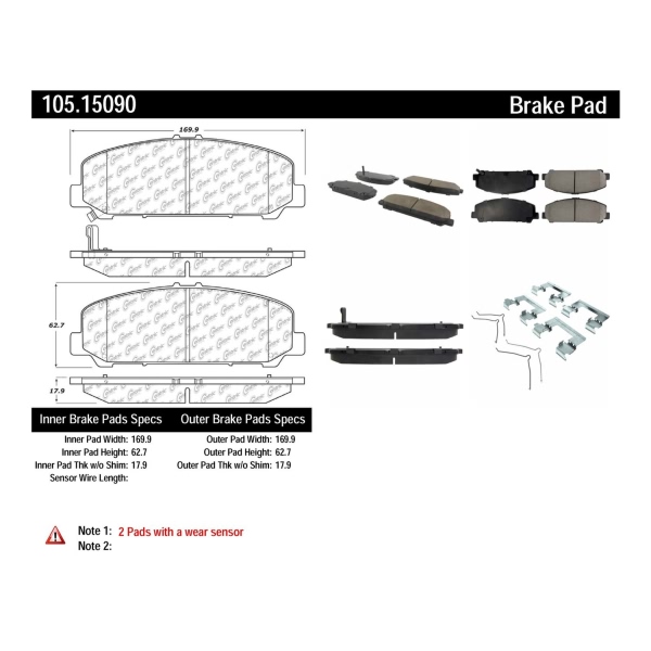 Centric Posi Quiet™ Ceramic Front Disc Brake Pads 105.15090