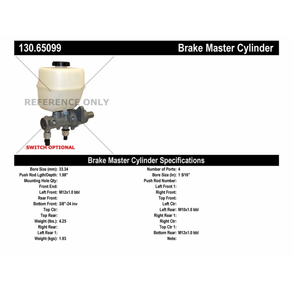 Centric Premium Brake Master Cylinder 130.65099