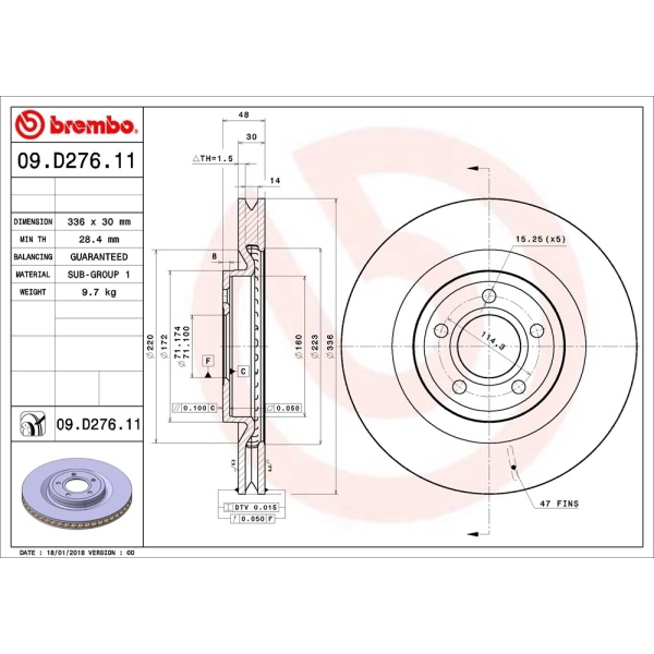 brembo UV Coated Series Vented Front Brake Rotor 09.D276.11