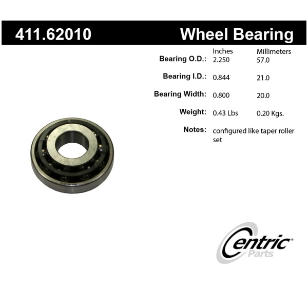 Centric Premium™ Front Driver Side Outer Single Row Wheel Bearing 411.62010