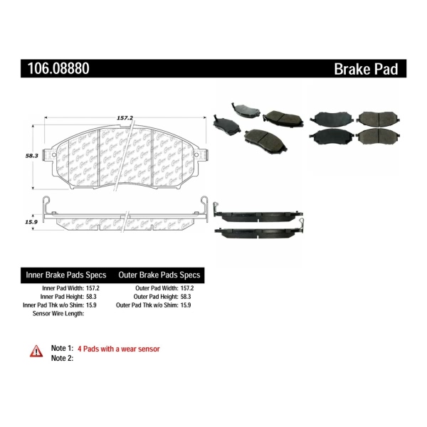 Centric Posi Quiet™ Extended Wear Semi-Metallic Front Disc Brake Pads 106.08880