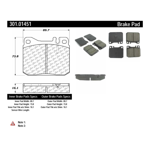 Centric Premium Ceramic Front Disc Brake Pads 301.01451