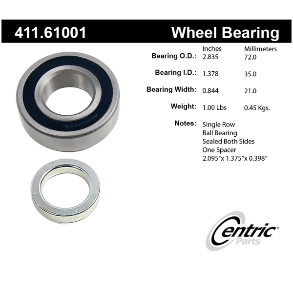 Centric Premium™ Rear Passenger Side Wheel Bearing 411.61001