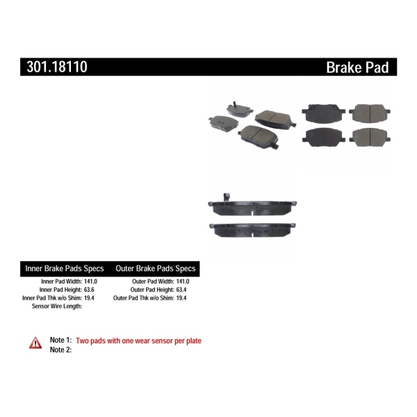 Centric Premium Ceramic Front Disc Brake Pads 301.18110