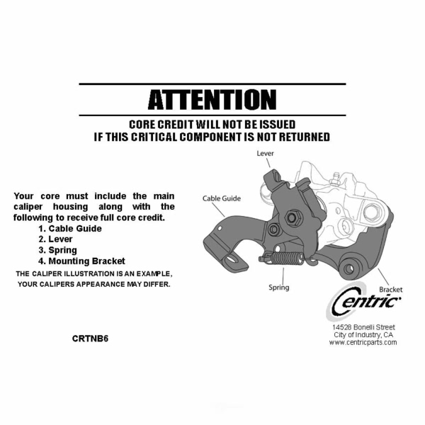 Centric Remanufactured Semi-Loaded Rear Passenger Side Brake Caliper 141.61537