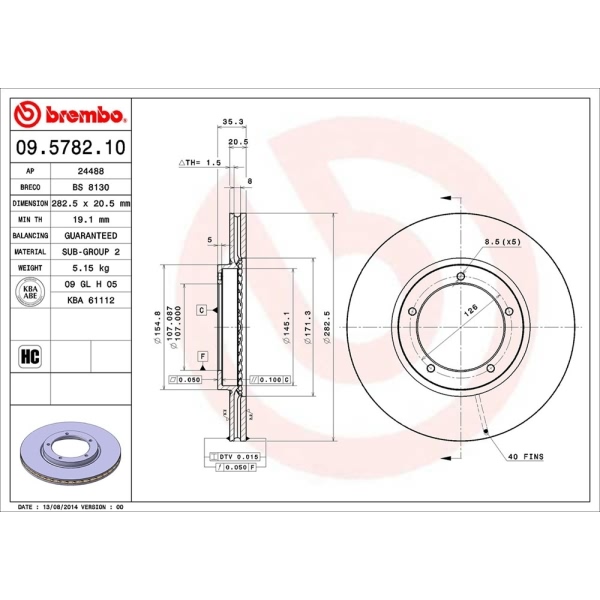 brembo OE Replacement Vented Front Brake Rotor 09.5782.10