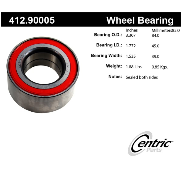 Centric Premium™ Rear Passenger Side Double Row Wheel Bearing 412.90005