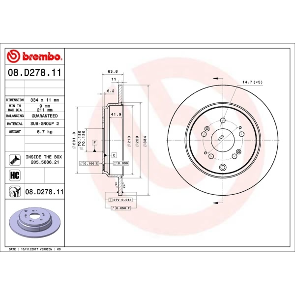 brembo UV Coated Series Solid Rear Brake Rotor 08.D278.11