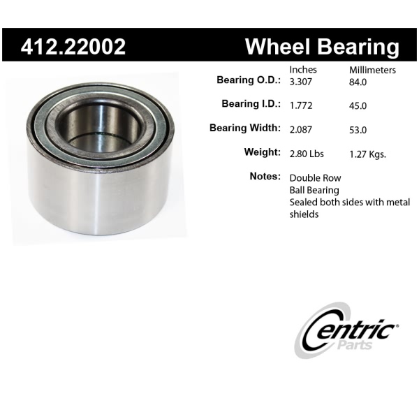 Centric Premium™ Rear Driver Side Double Row Wheel Bearing 412.22002