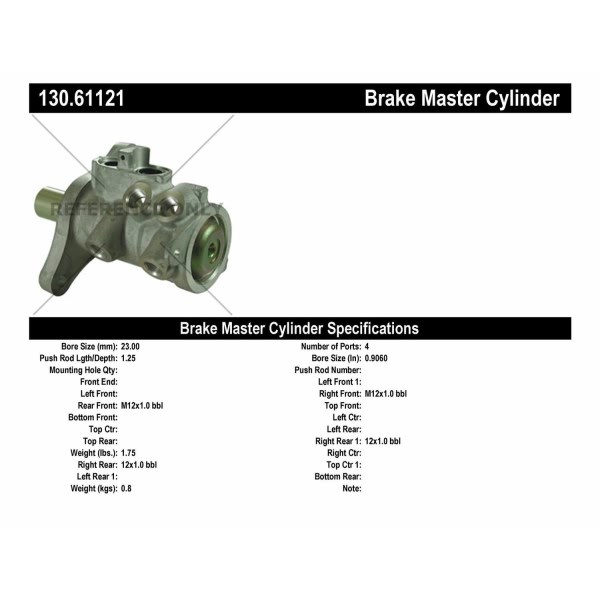 Centric Premium Brake Master Cylinder 130.61121