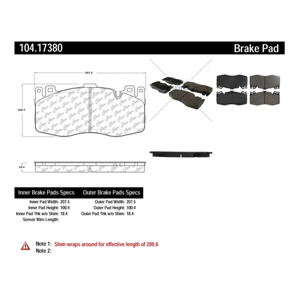 Centric Posi Quiet™ Semi-Metallic Front Disc Brake Pads 104.17380