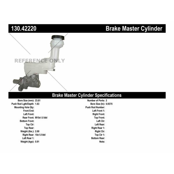 Centric Premium Brake Master Cylinder 130.42220