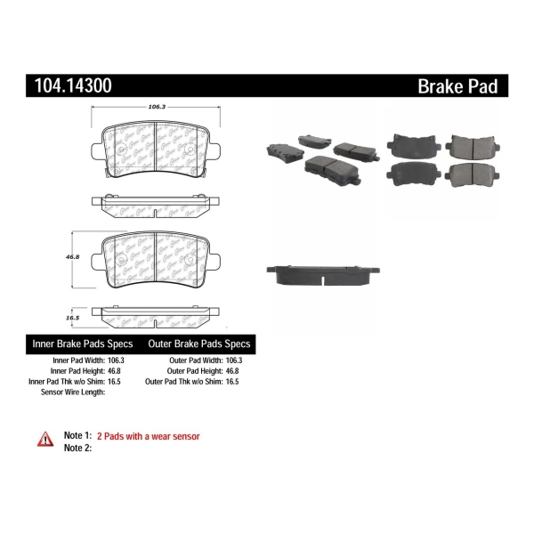 Centric Posi Quiet™ Semi-Metallic Rear Disc Brake Pads 104.14300