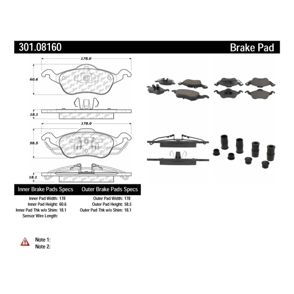 Centric Premium Ceramic Front Disc Brake Pads 301.08160