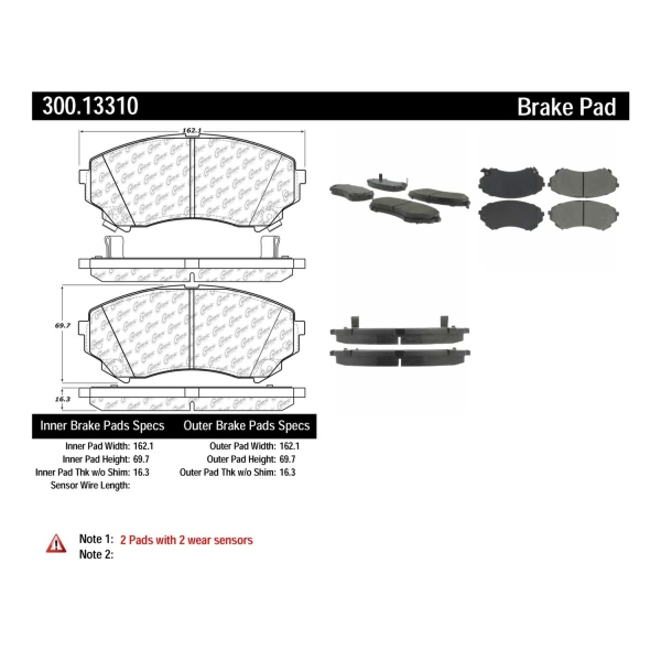 Centric Premium Semi-Metallic Front Disc Brake Pads 300.13310