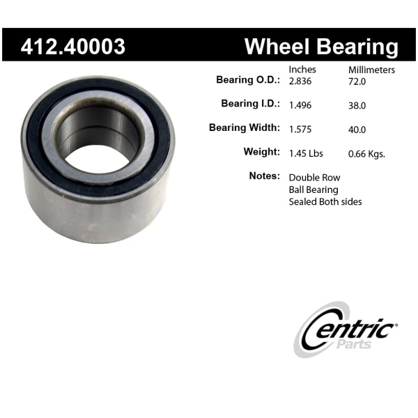 Centric Premium™ Front Passenger Side Double Row Wheel Bearing 412.40003
