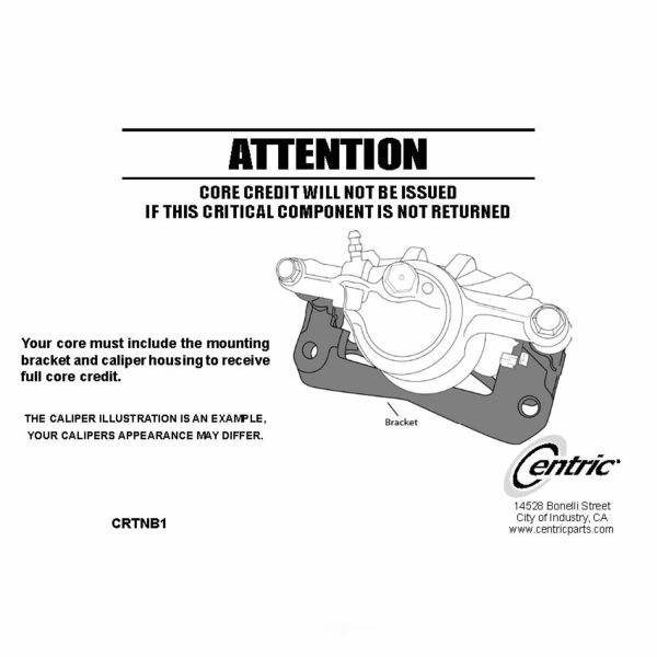 Centric Remanufactured Semi-Loaded Front Passenger Side Brake Caliper 141.61157