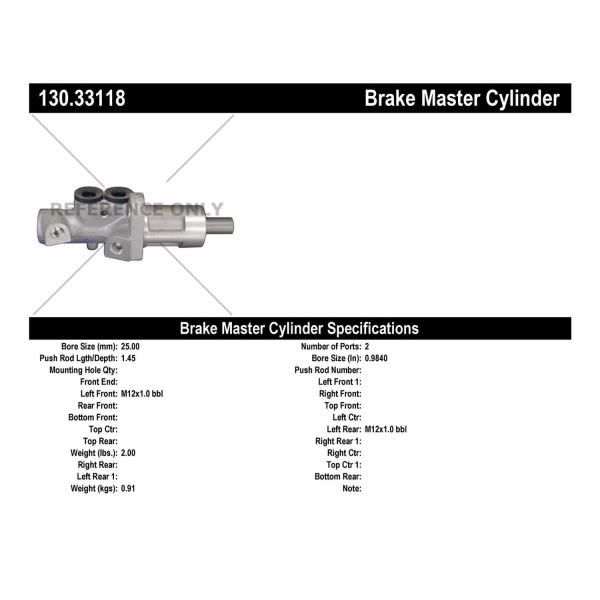 Centric Premium Brake Master Cylinder 130.33118