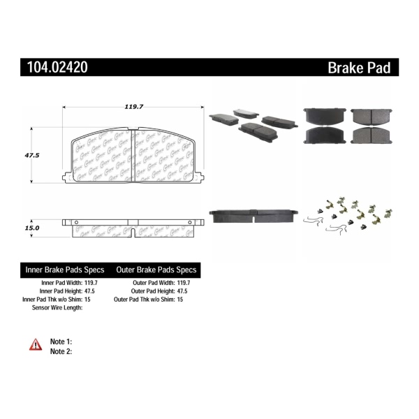 Centric Posi Quiet™ Semi-Metallic Front Disc Brake Pads 104.02420
