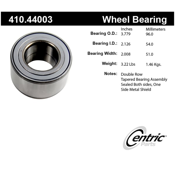 Centric Premium™ Front Passenger Side Wheel Bearing and Race Set 410.44003