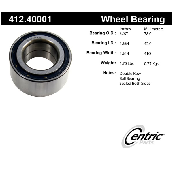 Centric Premium™ Front Passenger Side Double Row Wheel Bearing 412.40001