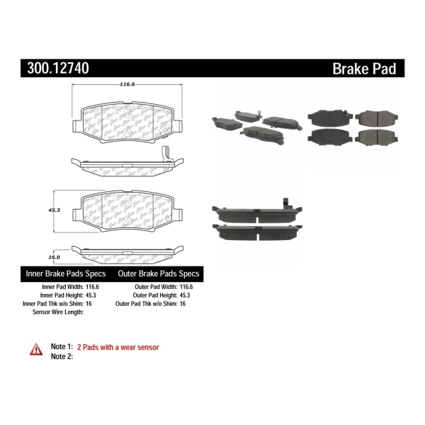 Centric Premium Semi-Metallic Rear Disc Brake Pads 300.12740