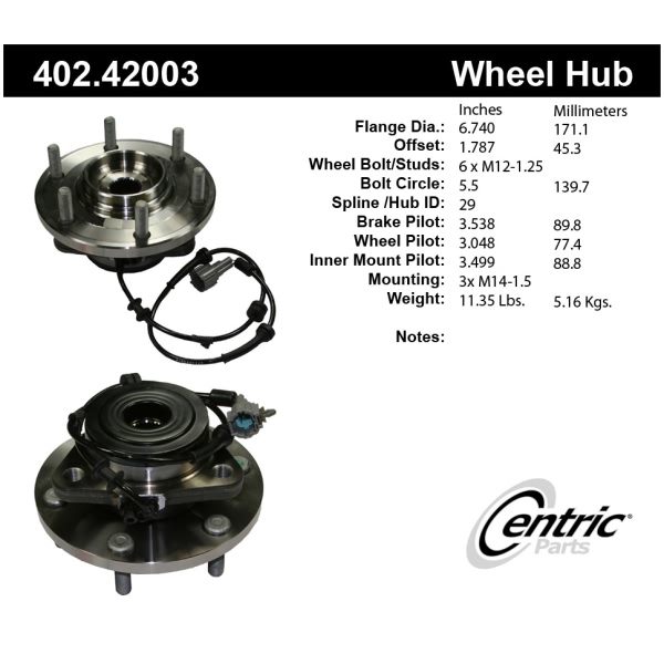 Centric Premium™ Front Driver Side Driven Wheel Bearing and Hub Assembly 402.42003