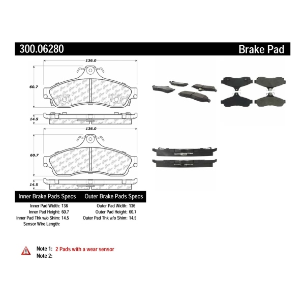 Centric Premium Semi-Metallic Rear Disc Brake Pads 300.06280