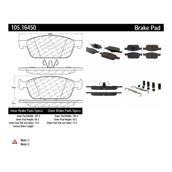 Centric Posi Quiet™ Ceramic Front Disc Brake Pads 105.16450