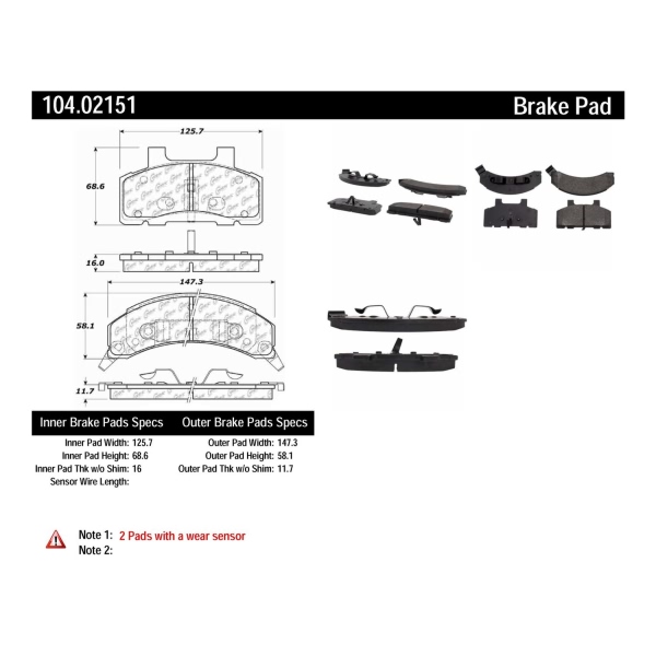 Centric Posi Quiet™ Semi-Metallic Front Disc Brake Pads 104.02151