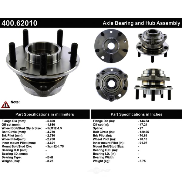 Centric Premium™ Front Driver Side Driven Wheel Bearing and Hub Assembly 400.62010