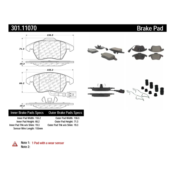 Centric Premium Ceramic Front Disc Brake Pads 301.11070