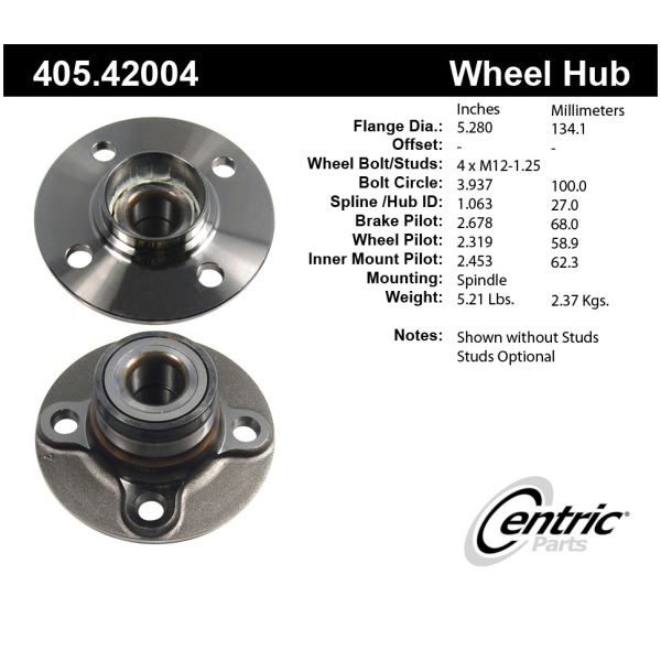 Centric Premium™ Rear Non-Driven Wheel Bearing and Hub Assembly 405.42004