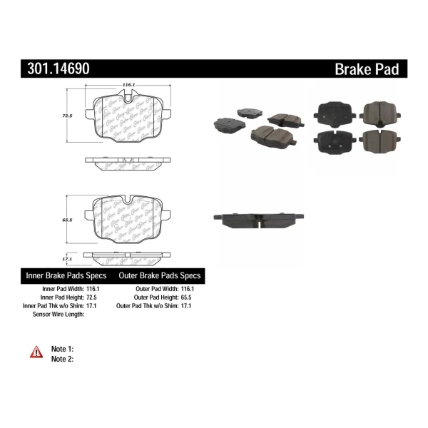 Centric Premium Ceramic Rear Disc Brake Pads 301.14690