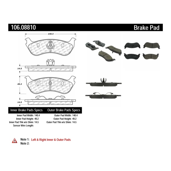 Centric Posi Quiet™ Extended Wear Semi-Metallic Rear Disc Brake Pads 106.08810