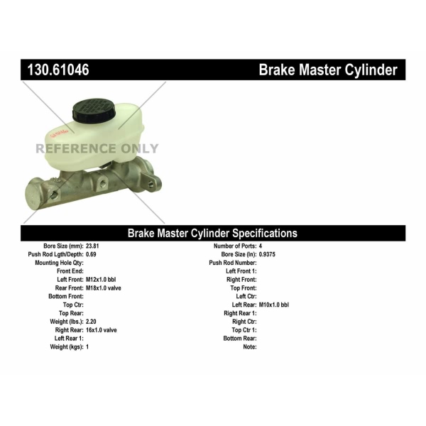 Centric Premium Brake Master Cylinder 130.61046