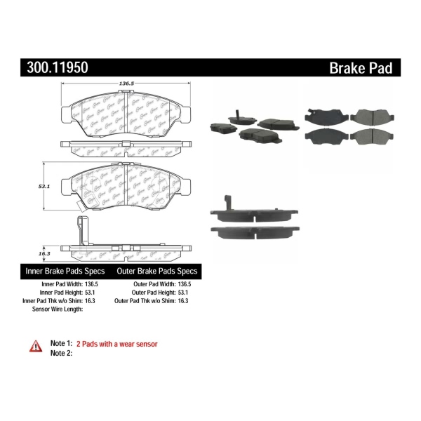 Centric Premium™ Semi-Metallic Brake Pads With Shims And Hardware 300.11950