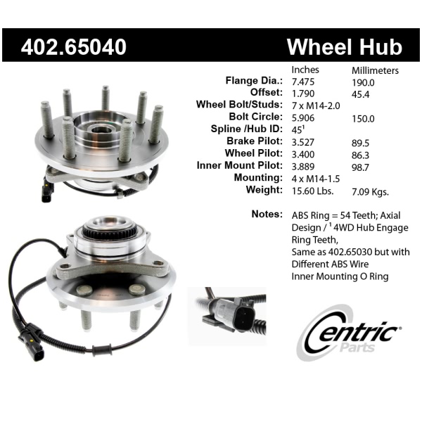 Centric Premium™ Hub And Bearing Assembly; With Integral Abs 402.65040