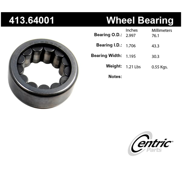 Centric Premium™ Rear Driver Side Wheel Bearing 413.64001