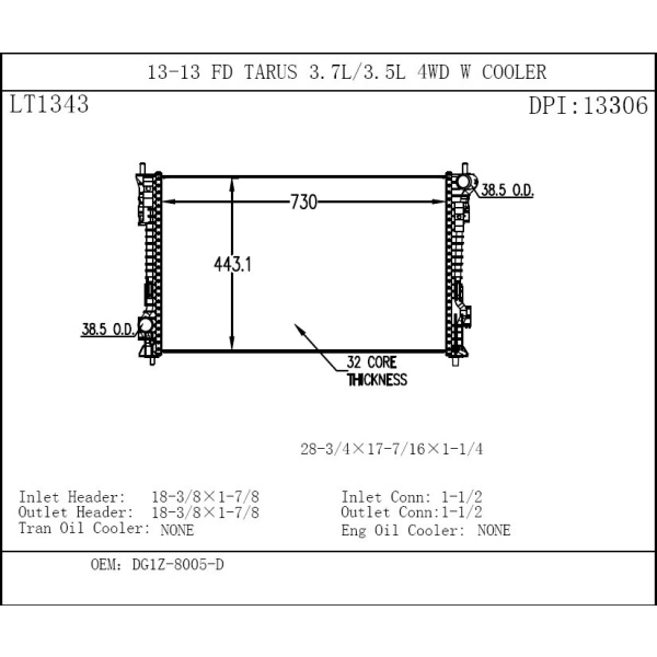 TYC Engine Coolant Radiator 13306