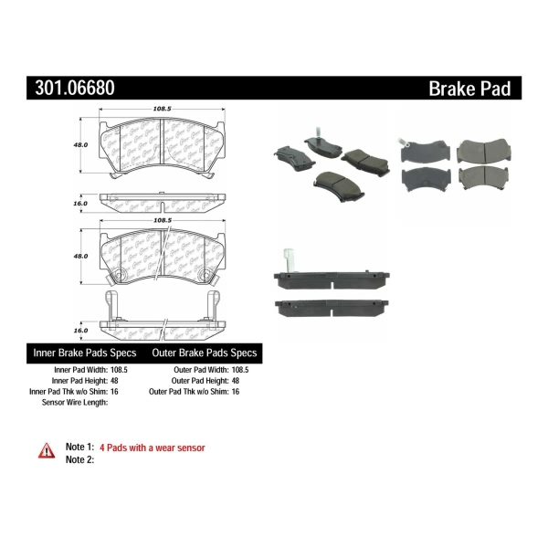 Centric Premium Ceramic Front Disc Brake Pads 301.06680