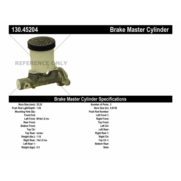 Centric Premium Brake Master Cylinder 130.45204